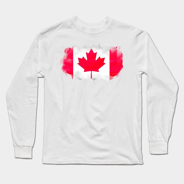 Canadian watercolor painting flag Long Sleeve T-Shirt by Mig's Design Shop